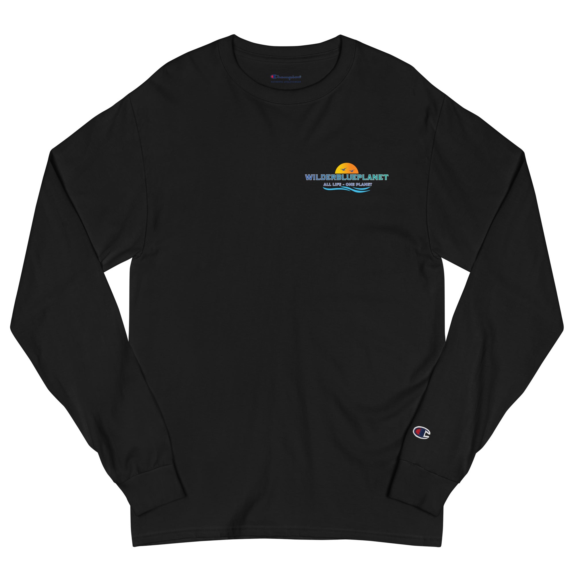 Champion Mens Champion Long Sleeve Shirt Black Champion Logo On